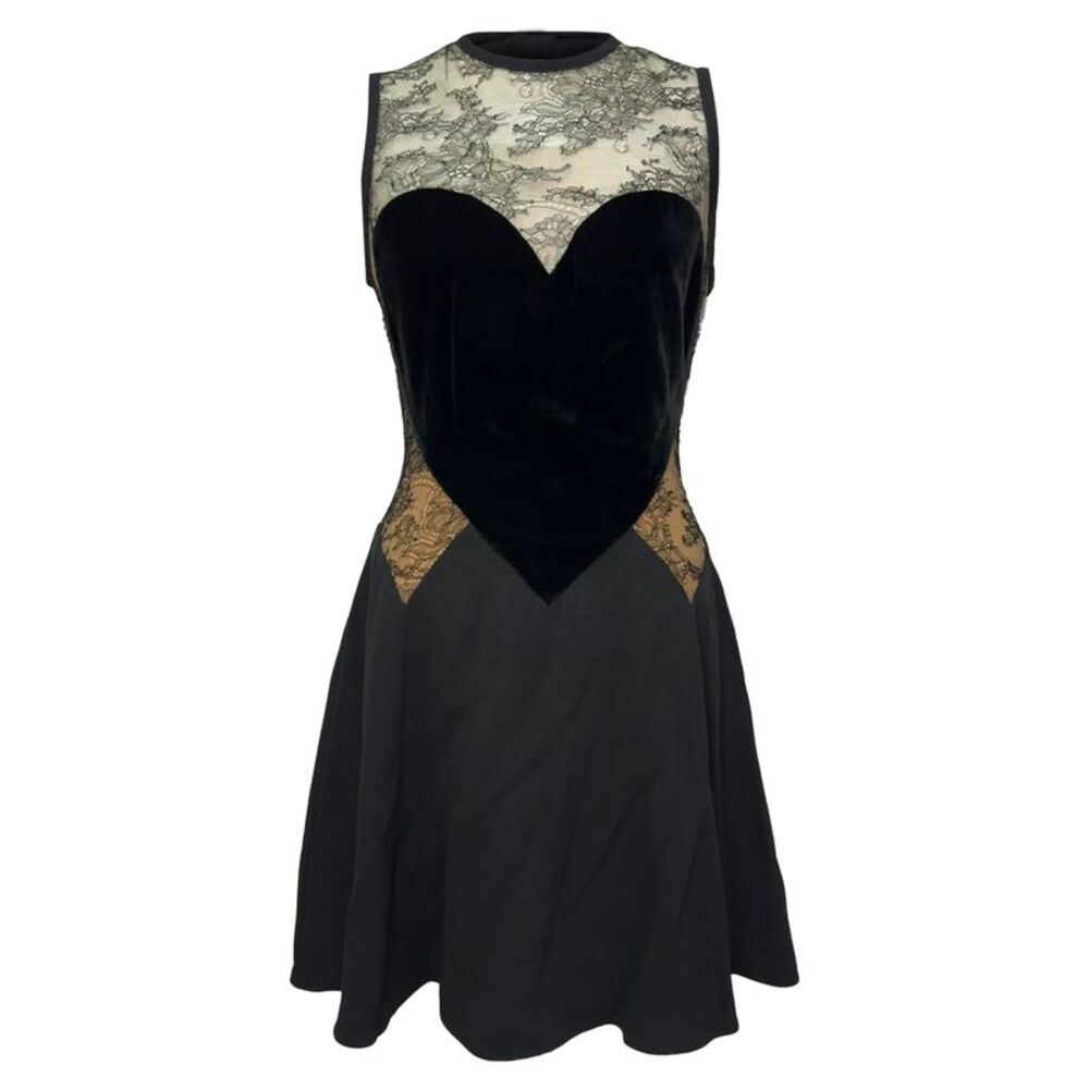 Elie Saab Lace and Heart Accent Mini Dress in Black Polyester